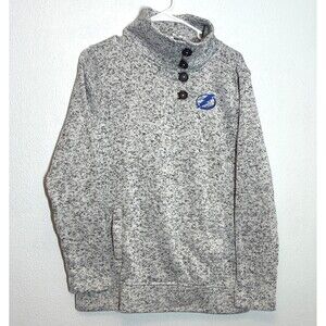 Tampa Bay Lightning Womens Medium Mock Neck Button Knit Sweater Gray NHL (M9)